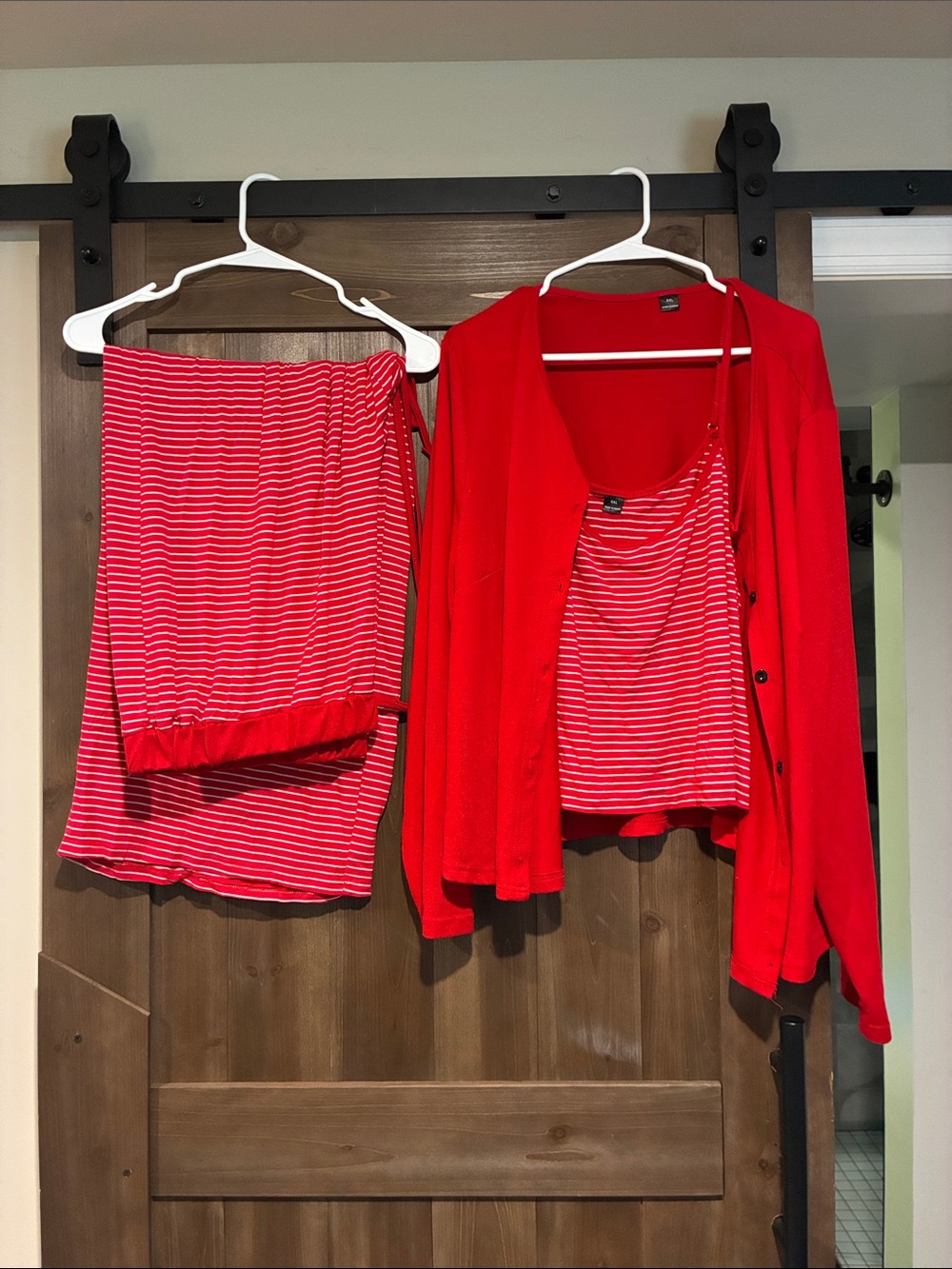 Pajama set. Red Striped Tank Top with Matching pants and Cardigan 5X